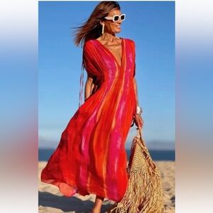 ZARA SLEEVELESS V-NECK TIE-DYE MIDI DRESS